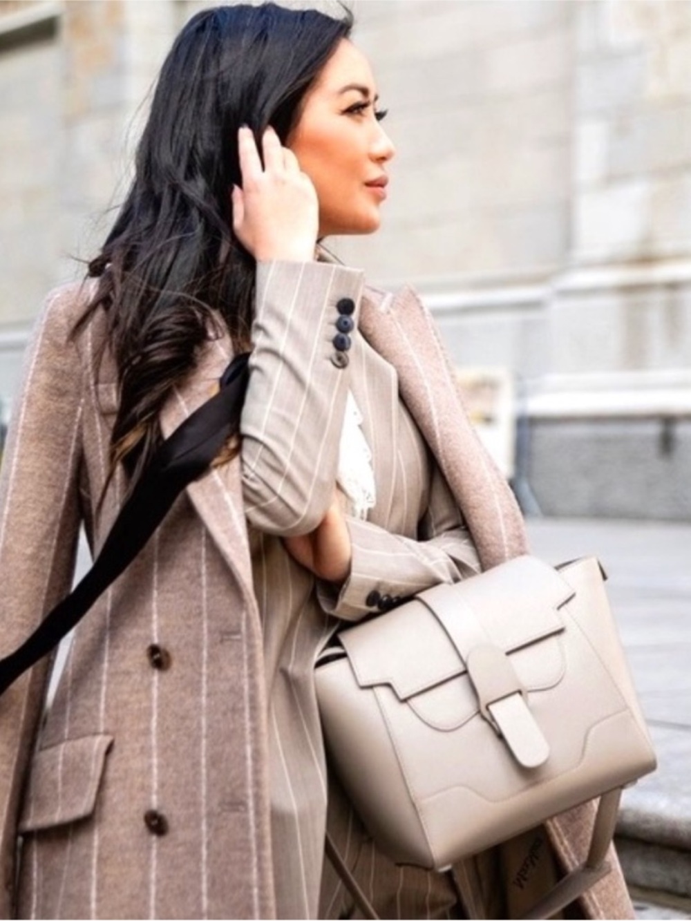 Senreve Midi Maestra Pebbled Leather Satchel/Backpack in Beige-Tan - EUC